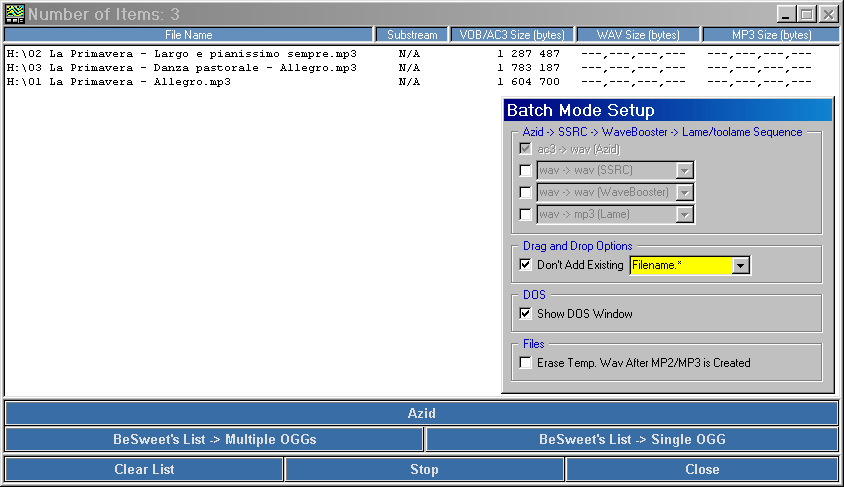 BeSweet GUI v0.6 batch mode screenshot
