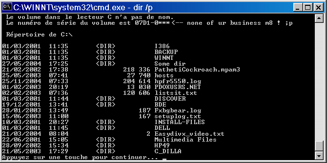 Directory listing screenshot