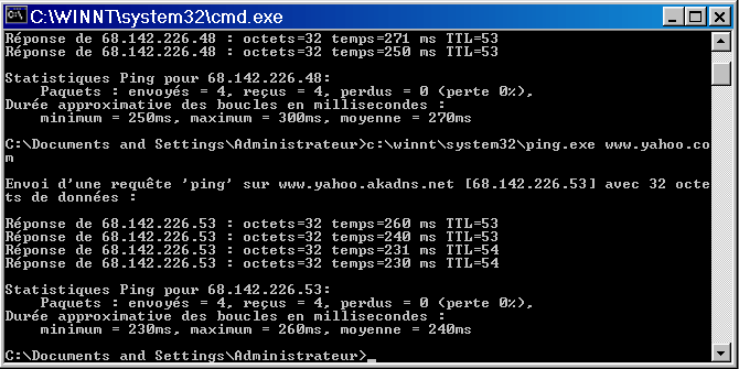 Full path ping yahoo screenshot
